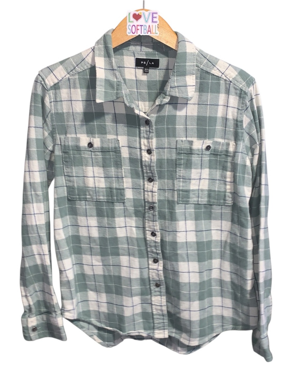 PS/LA Pacsun Size XS/S Green Plaid Flannel Women's Shirt Pockets Soft